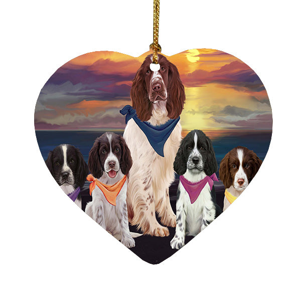 Family Sunset Portrait Springer Spaniel Dogs Heart Christmas Ornament HPORA59236