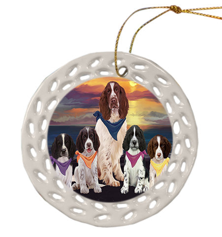 Family Sunset Portrait Springer Spaniel Dogs Doily Ornament DPOR58872