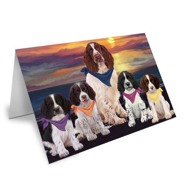 Family Sunset Portrait Springer Spaniel Dogs Handmade Artwork Assorted Pets Greeting Cards and Note Cards with Envelopes for All Occasions and Holiday Seasons