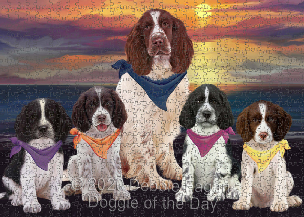 Family Sunset Portrait Springer Spaniel Dogs Portrait Jigsaw Puzzle for Adults Animal Interlocking Puzzle Game Unique Gift for Dog Lover's with Metal Tin Box