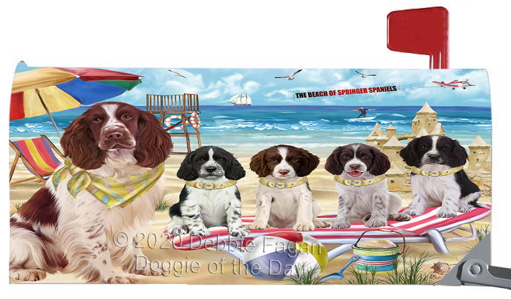 Pet Friendly Beach Springer Spaniel Dogs Magnetic Mailbox Cover Both Sides Pet Theme Printed Decorative Letter Box Wrap Case Postbox Thick Magnetic Vinyl Material