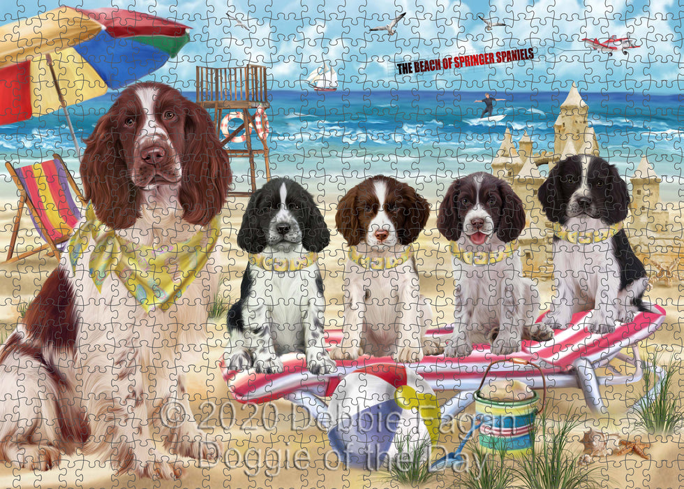 Pet Friendly Beach Springer Spaniel Dogs Portrait Jigsaw Puzzle for Adults Animal Interlocking Puzzle Game Unique Gift for Dog Lover's with Metal Tin Box