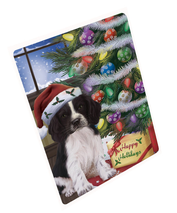 Christmas Tree and Presents Springer Spaniel Dog Cutting Board - For Kitchen - Scratch & Stain Resistant - Designed To Stay In Place - Easy To Clean By Hand - Perfect for Chopping Meats, Vegetables, CA83010