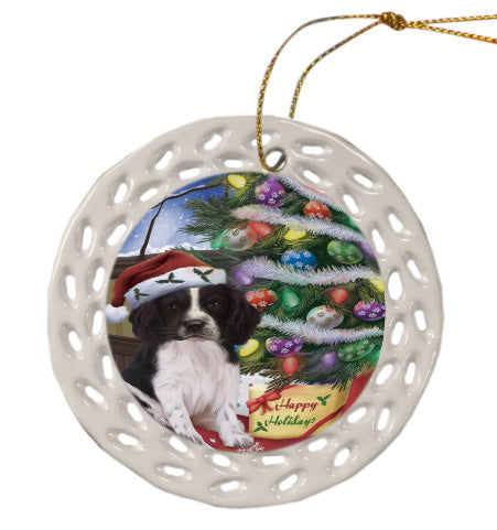Christmas Tree and Presents Springer Spaniel Dog Doily Ornament DPOR58737