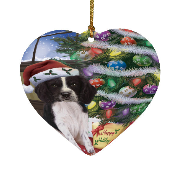 Christmas Tree and Presents Springer Spaniel Dog Heart Christmas Ornament HPORA59086