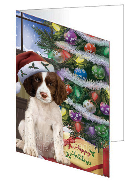 Christmas Tree and Presents Springer Spaniel Dog Handmade Artwork Assorted Pets Greeting Cards and Note Cards with Envelopes for All Occasions and Holiday Seasons