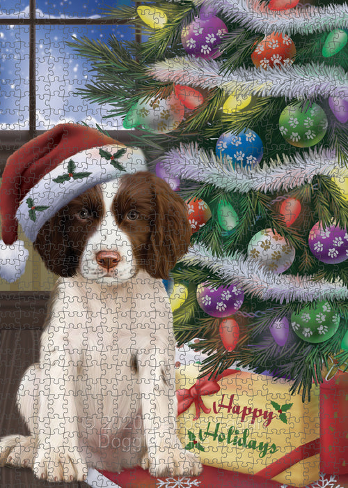 Christmas Tree and Presents Springer Spaniel Dog Portrait Jigsaw Puzzle for Adults Animal Interlocking Puzzle Game Unique Gift for Dog Lover's with Metal Tin Box PZL635