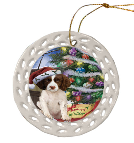 Christmas Tree and Presents Springer Spaniel Dog Doily Ornament DPOR58738