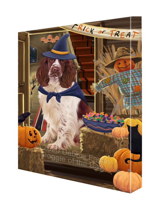 Enter at Your Own Risk Halloween Trick or Treat Springer Spaniel Dogs Canvas Wall Art - Premium Quality Ready to Hang Room Decor Wall Art Canvas - Unique Animal Printed Digital Painting for Decoration CVS253