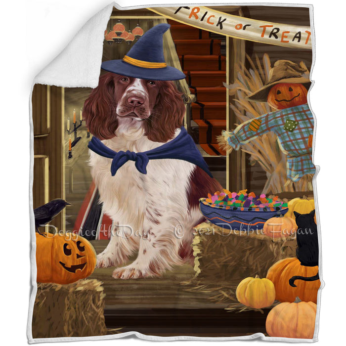 Enter at Own Risk Trick or Treat Halloween Springer Spaniel Dog Blanket BLNKT142638