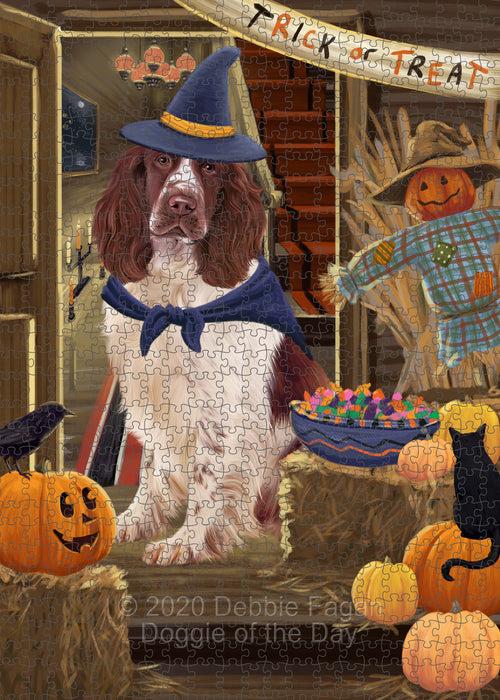 Enter at Your Own Risk Halloween Trick or Treat Springer Spaniel Dogs Portrait Jigsaw Puzzle for Adults Animal Interlocking Puzzle Game Unique Gift for Dog Lover's with Metal Tin Box PZL548