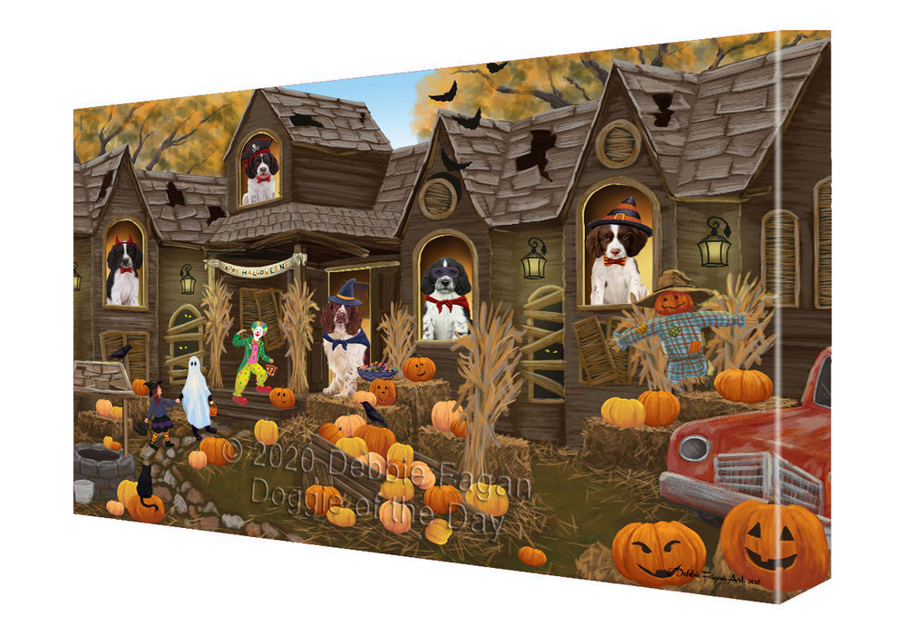 Haunted House Halloween Trick or Treat Springer Spaniel Dogs Canvas Wall Art - Premium Quality Ready to Hang Room Decor Wall Art Canvas - Unique Animal Printed Digital Painting for Decoration