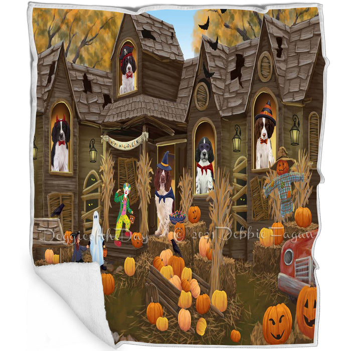 Haunted House Halloween Trick or Treat Springer Spaniel Dogs Blanket BLNKT142604