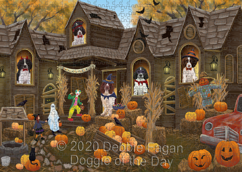 Haunted House Halloween Trick or Treat Springer Spaniel Dogs Portrait Jigsaw Puzzle for Adults Animal Interlocking Puzzle Game Unique Gift for Dog Lover's with Metal Tin Box