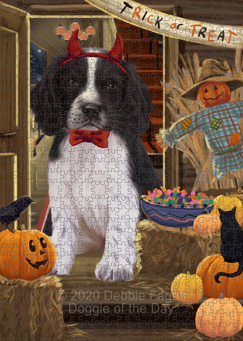 Enter at Your Own Risk Halloween Trick or Treat Springer Spaniel Dogs Portrait Jigsaw Puzzle for Adults Animal Interlocking Puzzle Game Unique Gift for Dog Lover's with Metal Tin Box PZL549
