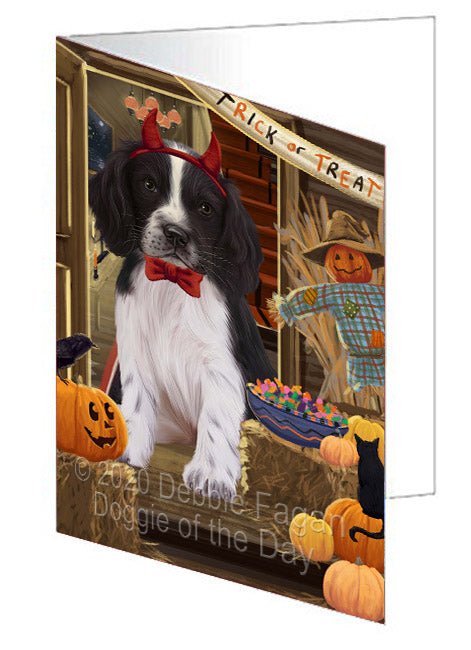 Enter at Your Own Risk Halloween Trick or Treat Springer Spaniel Dogs Handmade Artwork Assorted Pets Greeting Cards and Note Cards with Envelopes for All Occasions and Holiday Seasons