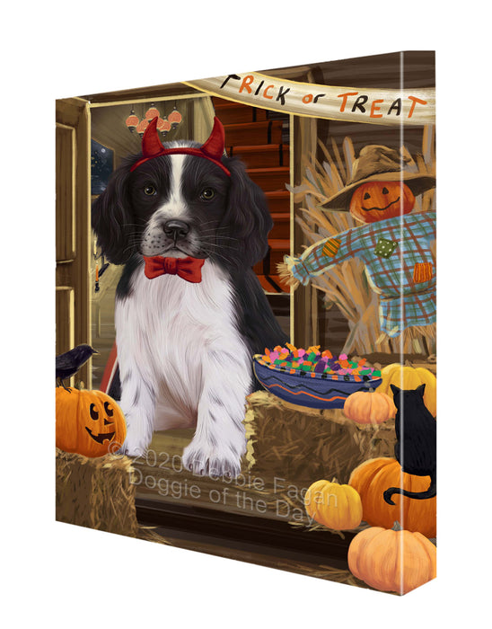 Enter at Your Own Risk Halloween Trick or Treat Springer Spaniel Dogs Canvas Wall Art - Premium Quality Ready to Hang Room Decor Wall Art Canvas - Unique Animal Printed Digital Painting for Decoration CVS254
