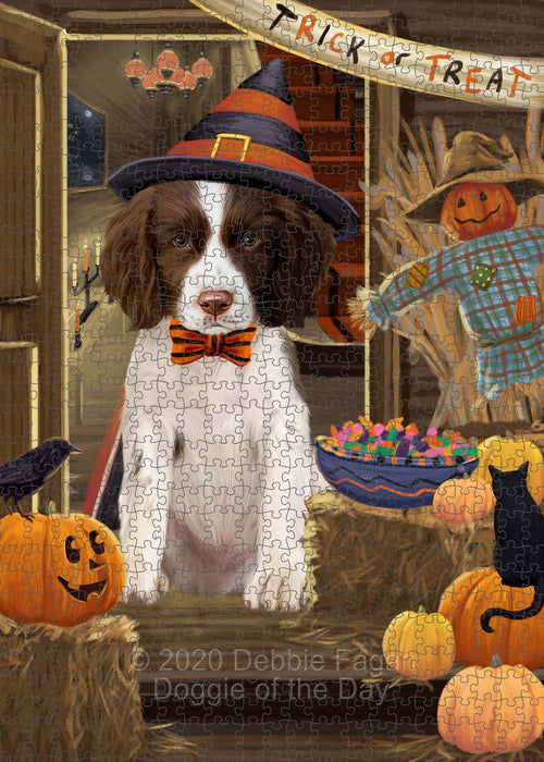 Enter at Your Own Risk Halloween Trick or Treat Springer Spaniel Dogs Portrait Jigsaw Puzzle for Adults Animal Interlocking Puzzle Game Unique Gift for Dog Lover's with Metal Tin Box PZL550