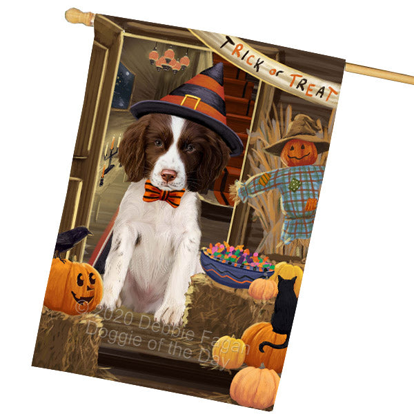 Enter at Your Own Risk Halloween Trick or Treat Springer Spaniel Dogs House Flag Outdoor Decorative Double Sided Pet Portrait Weather Resistant Premium Quality Animal Printed Home Decorative Flags 100% Polyester FLG69067