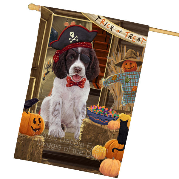 Enter at Your Own Risk Halloween Trick or Treat Springer Spaniel Dogs House Flag Outdoor Decorative Double Sided Pet Portrait Weather Resistant Premium Quality Animal Printed Home Decorative Flags 100% Polyester FLG69068