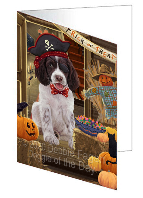Enter at Your Own Risk Halloween Trick or Treat Springer Spaniel Dogs Handmade Artwork Assorted Pets Greeting Cards and Note Cards with Envelopes for All Occasions and Holiday Seasons