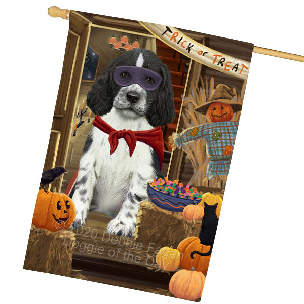 Enter at Your Own Risk Halloween Trick or Treat Springer Spaniel Dogs House Flag Outdoor Decorative Double Sided Pet Portrait Weather Resistant Premium Quality Animal Printed Home Decorative Flags 100% Polyester FLG69069