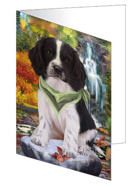 Scenic Waterfall Springer Spaniel Dog Handmade Artwork Assorted Pets Greeting Cards and Note Cards with Envelopes for All Occasions and Holiday Seasons