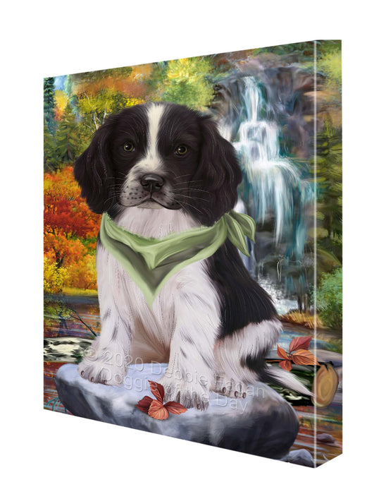 Scenic Waterfall Springer Spaniel Dog Canvas Wall Art - Premium Quality Ready to Hang Room Decor Wall Art Canvas - Unique Animal Printed Digital Painting for Decoration CVS390