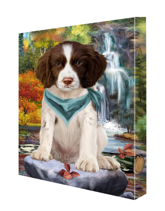 Scenic Waterfall Springer Spaniel Dog Canvas Wall Art - Premium Quality Ready to Hang Room Decor Wall Art Canvas - Unique Animal Printed Digital Painting for Decoration CVS391