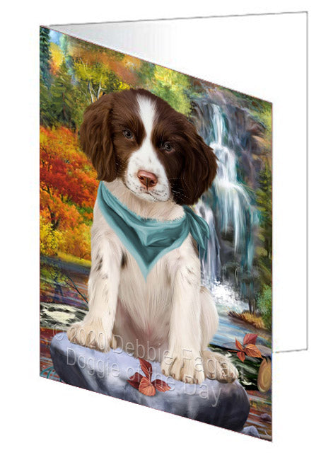 Scenic Waterfall Springer Spaniel Dog Handmade Artwork Assorted Pets Greeting Cards and Note Cards with Envelopes for All Occasions and Holiday Seasons