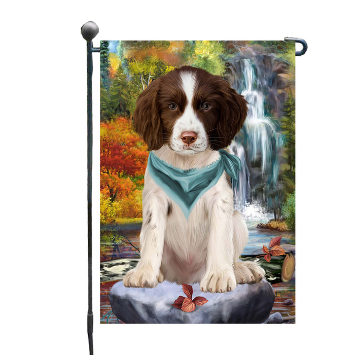Scenic Waterfall Springer Spaniel Dog Garden Flags Outdoor Decor for Homes and Gardens Double Sided Garden Yard Spring Decorative Vertical Home Flags Garden Porch Lawn Flag for Decorations GFLG68120