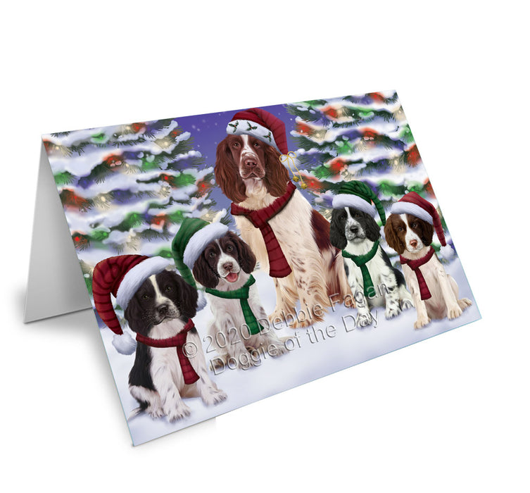 Christmas Happy Holidays Springer Spaniel Dogs Family Portrait Handmade Artwork Assorted Pets Greeting Cards and Note Cards with Envelopes for All Occasions and Holiday Seasons