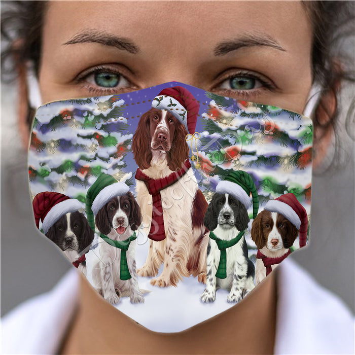Springer Spaniel Dogs Christmas Family Portrait in Holiday Scenic Background Face Mask FM48383