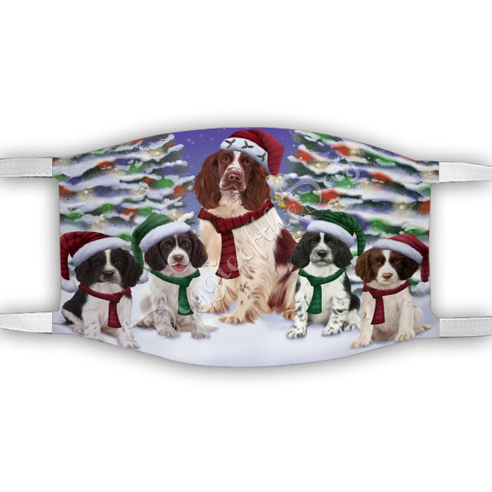 Springer Spaniel Dogs Christmas Family Portrait in Holiday Scenic Background Face Mask FM48383