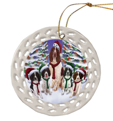 Christmas Happy Holidays Springer Spaniel Dogs Family Portrait Doily Ornament DPOR58592