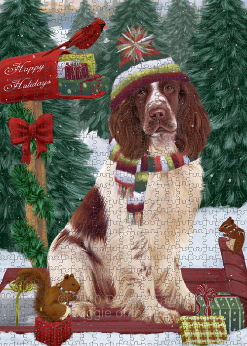 Christmas Woodland Sled Springer Spaniel Dog Portrait Jigsaw Puzzle for Adults Animal Interlocking Puzzle Game Unique Gift for Dog Lover's with Metal Tin Box PZL901