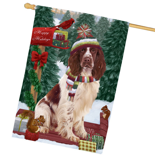 Christmas Woodland Sled Springer Spaniel Dog House Flag Outdoor Decorative Double Sided Pet Portrait Weather Resistant Premium Quality Animal Printed Home Decorative Flags 100% Polyester FLG69578