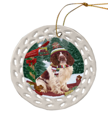 Christmas Woodland Sled Springer Spaniel Dog Doily Ornament DPOR59076
