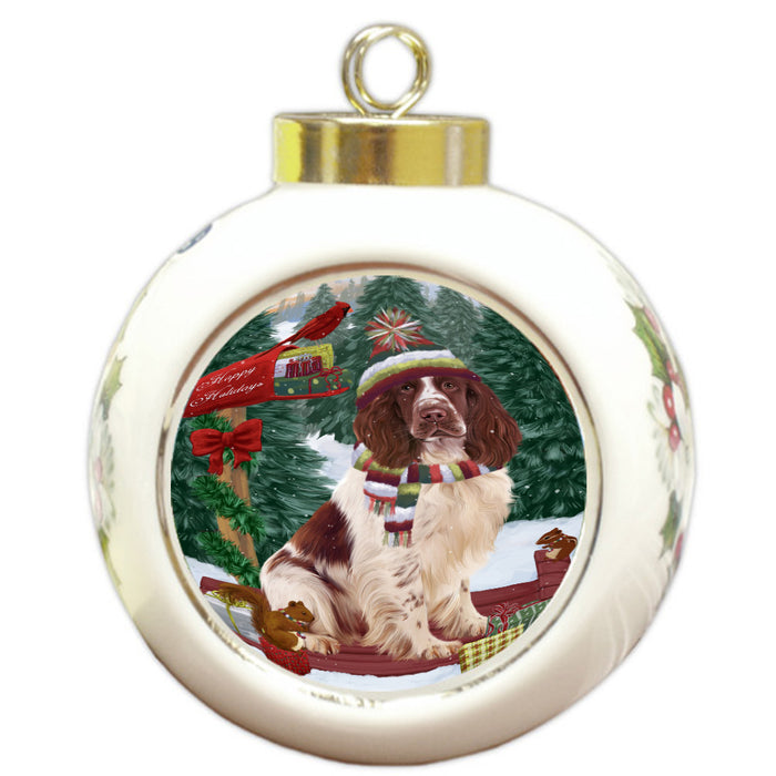 Christmas Woodland Sled Springer Spaniel Dog Round Ball Christmas Ornament Pet Decorative Hanging Ornaments for Christmas X-mas Tree Decorations - 3" Round Ceramic Ornament, RBPOR59652