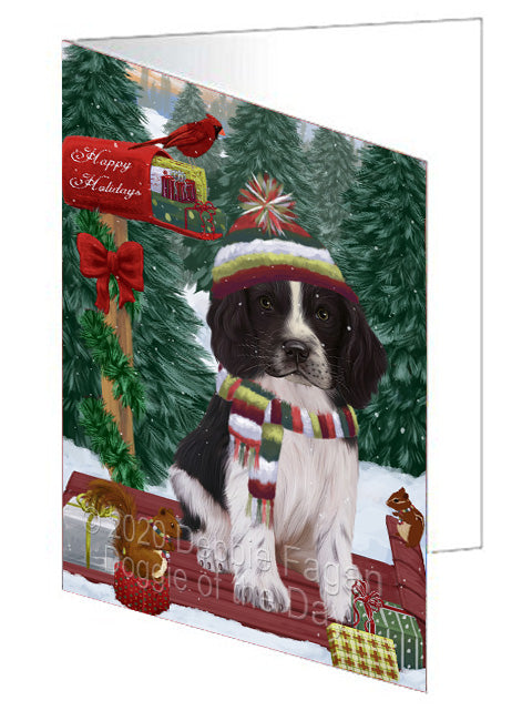 Christmas Woodland Sled Springer Spaniel Dog Handmade Artwork Assorted Pets Greeting Cards and Note Cards with Envelopes for All Occasions and Holiday Seasons