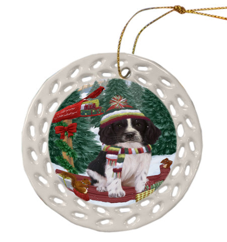 Christmas Woodland Sled Springer Spaniel Dog Doily Ornament DPOR59077