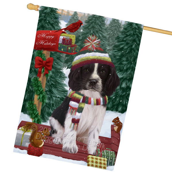 Christmas Woodland Sled Springer Spaniel Dog House Flag Outdoor Decorative Double Sided Pet Portrait Weather Resistant Premium Quality Animal Printed Home Decorative Flags 100% Polyester FLG69579