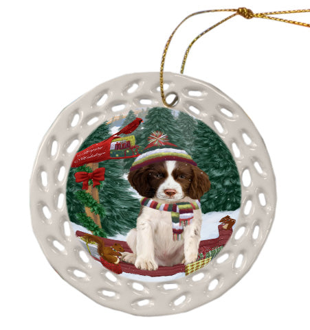 Christmas Woodland Sled Springer Spaniel Dog Doily Ornament DPOR59078