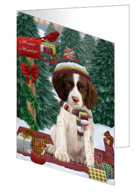 Christmas Woodland Sled Springer Spaniel Dog Handmade Artwork Assorted Pets Greeting Cards and Note Cards with Envelopes for All Occasions and Holiday Seasons