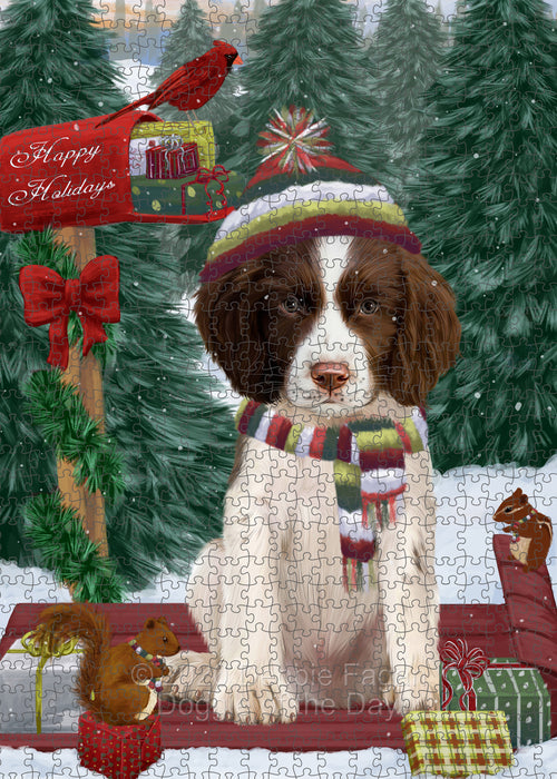 Christmas Woodland Sled Springer Spaniel Dog Portrait Jigsaw Puzzle for Adults Animal Interlocking Puzzle Game Unique Gift for Dog Lover's with Metal Tin Box PZL903
