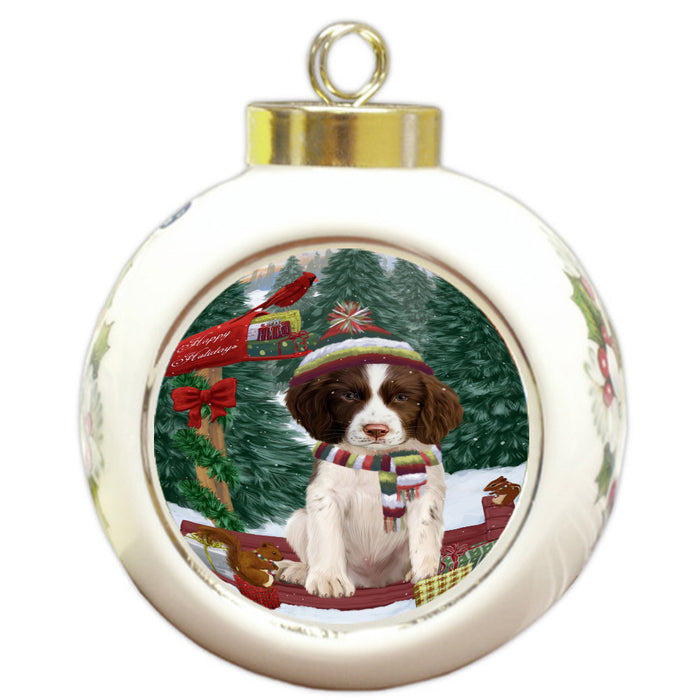 Christmas Woodland Sled Springer Spaniel Dog Round Ball Christmas Ornament Pet Decorative Hanging Ornaments for Christmas X-mas Tree Decorations - 3" Round Ceramic Ornament, RBPOR59654