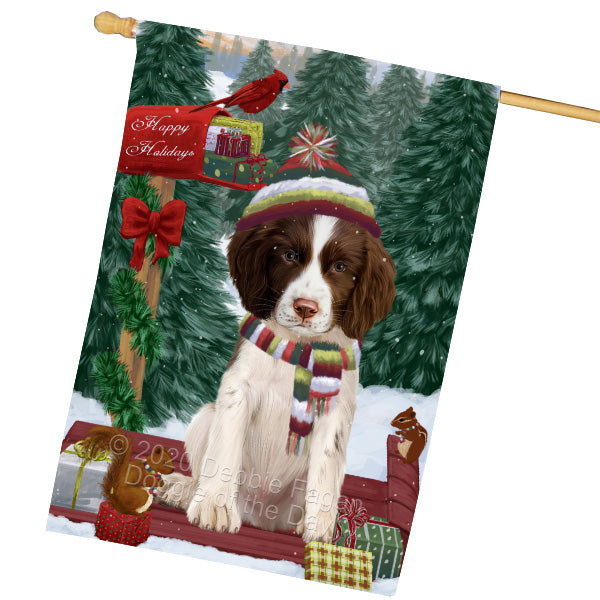 Christmas Woodland Sled Springer Spaniel Dog House Flag Outdoor Decorative Double Sided Pet Portrait Weather Resistant Premium Quality Animal Printed Home Decorative Flags 100% Polyester FLG69580