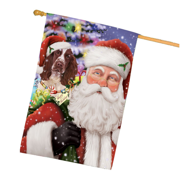 Christmas Santa with Presents and Springer Spaniel Dog House Flag Outdoor Decorative Double Sided Pet Portrait Weather Resistant Premium Quality Animal Printed Home Decorative Flags 100% Polyester FLG68059