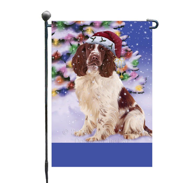Personalized Winterland Wonderland Springer Spaniel Dog In Christmas Holiday Scenic Background Custom Garden Flags GFLG-DOTD-A61413