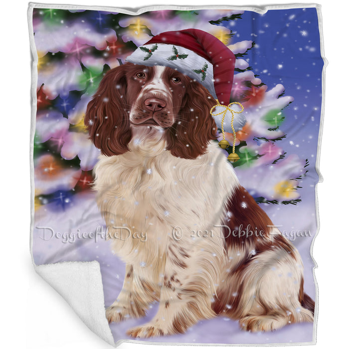 Winterland Wonderland Springer Spaniel Dog In Christmas Holiday Scenic Background Blanket BLNKT121008
